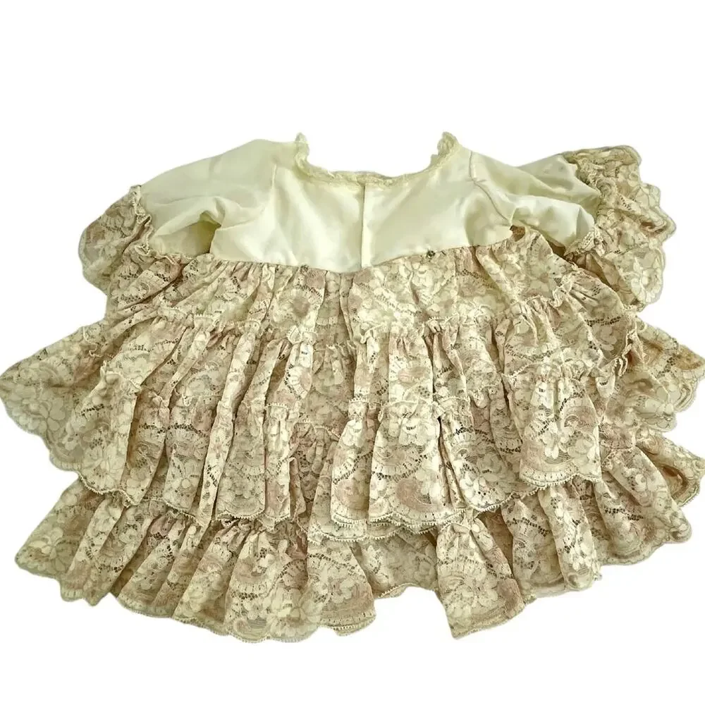 Vintage Baptism Christening Infant Gown Detachable Train w/ Veil Ivory Doll